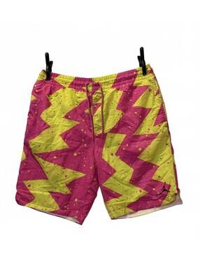 Jordan Swim Trunks Mens Small Pink Yellow Neon Retro Shorts 9 Inseam Festival